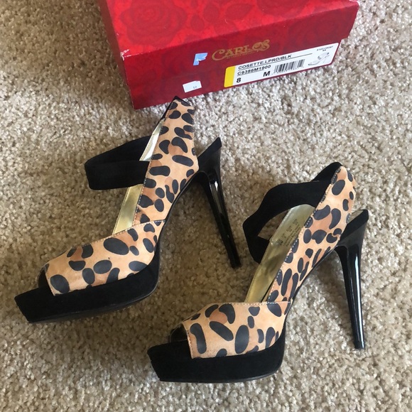 NWB Carlos Santana Cosette Leopard/Black Stiletto Heels 8M - Picture 4 of 15